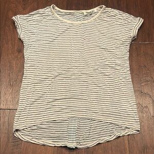 Large PINK ROSE Striped Back Zipper Women's Top - Cream with Dark Blue Stripes